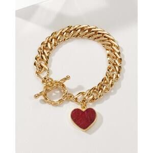 Luna Norte Heart of Gold Toggle Charm Bracelet - Ruby